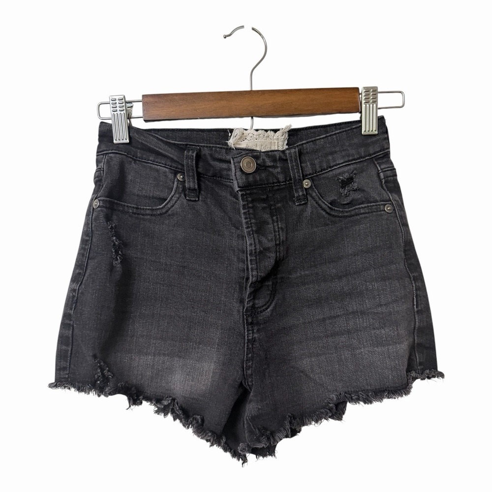 Altar'd State Black Distressed Denim Raw Hem Shorts Festival